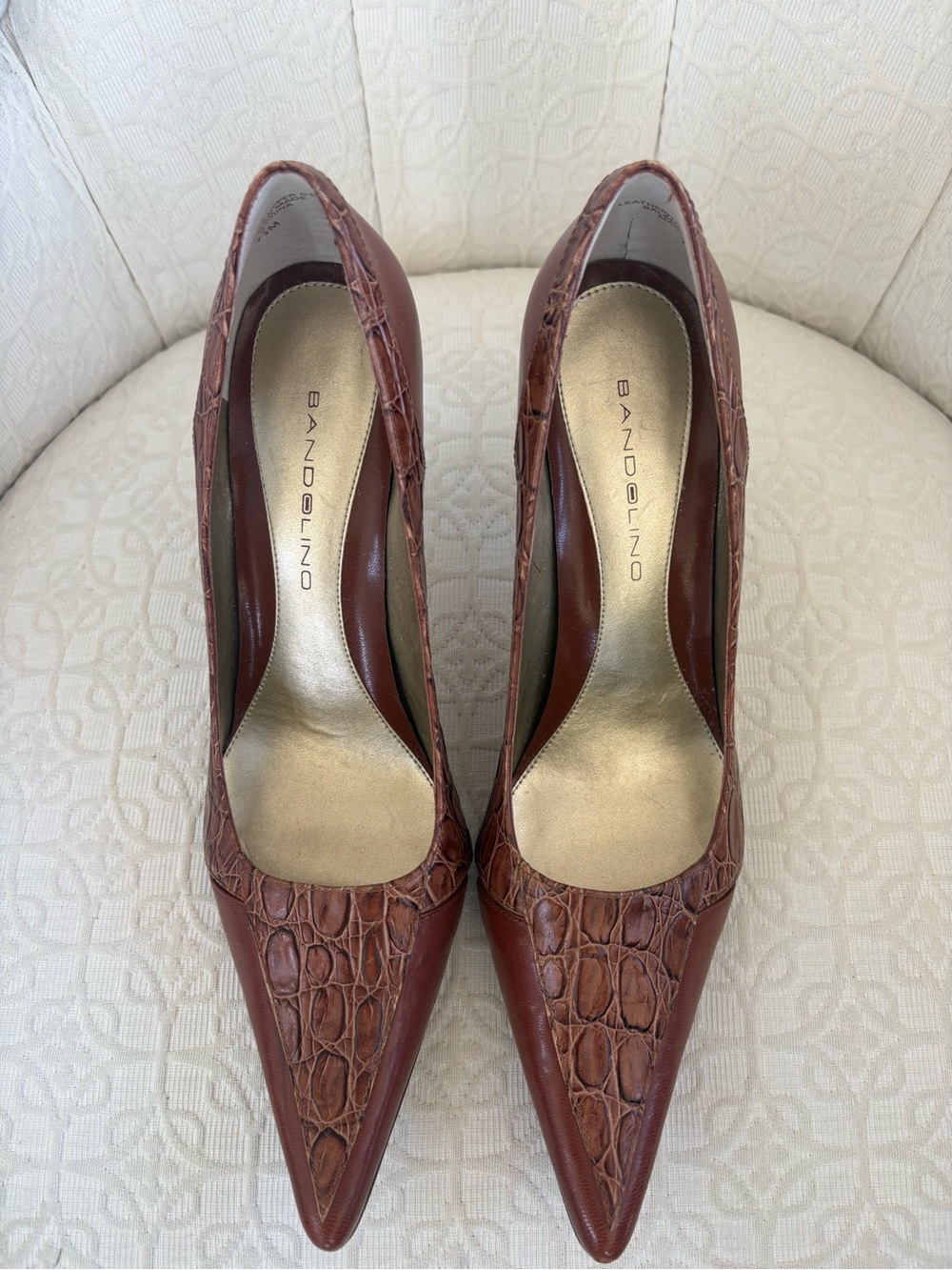 Bandolino Brown Croc-Embossed Pointed-Toe Pumps